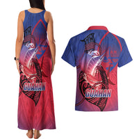 Guam Blue Marlin Fishing Couples Matching Tank Maxi Dress and Hawaiian Shirt Guahan Fish Hook Tattoo