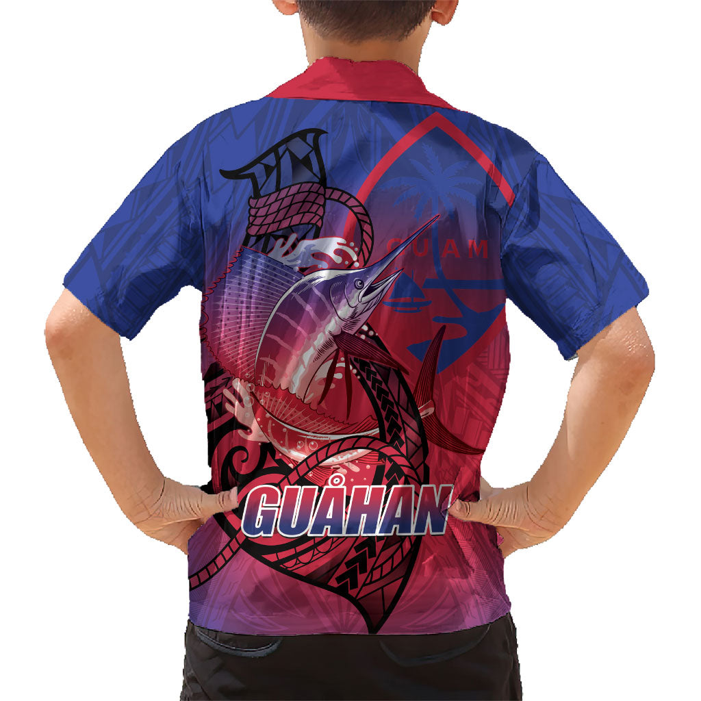 Guam Blue Marlin Fishing Family Matching Long Sleeve Bodycon Dress and Hawaiian Shirt Guahan Fish Hook Tattoo LT14 - Polynesian Pride