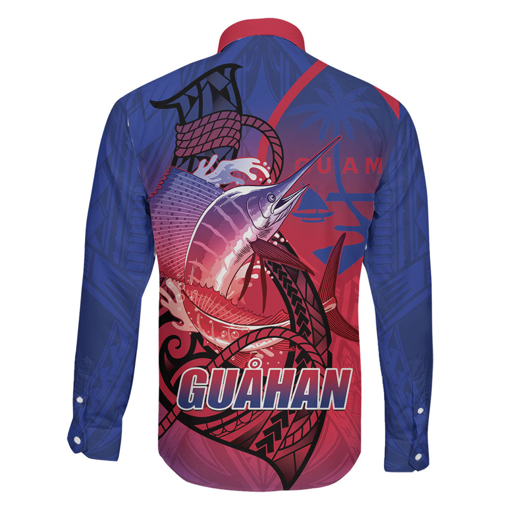 Guam Blue Marlin Fishing Family Matching Long Sleeve Bodycon Dress and Hawaiian Shirt Guahan Fish Hook Tattoo LT14 - Polynesian Pride