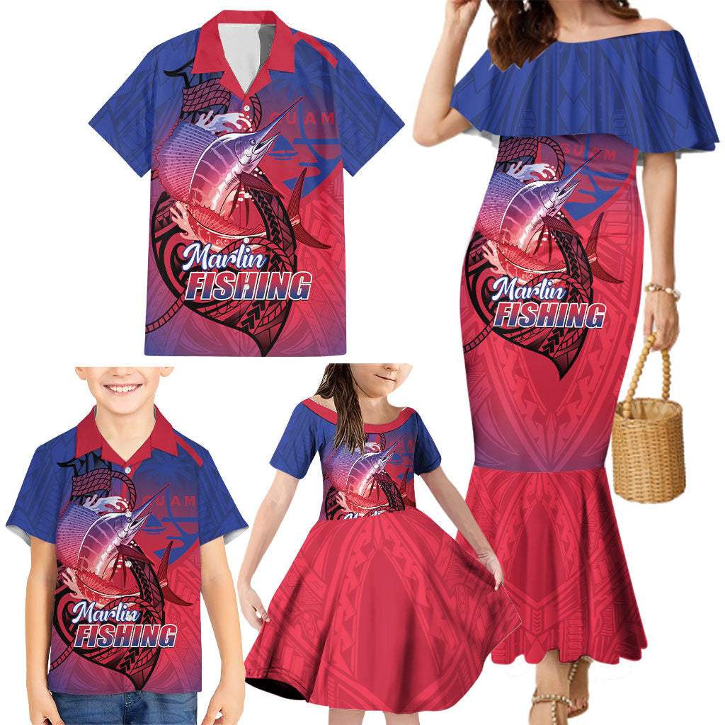 Guam Blue Marlin Fishing Family Matching Mermaid Dress and Hawaiian Shirt Guahan Fish Hook Tattoo LT14 - Polynesian Pride