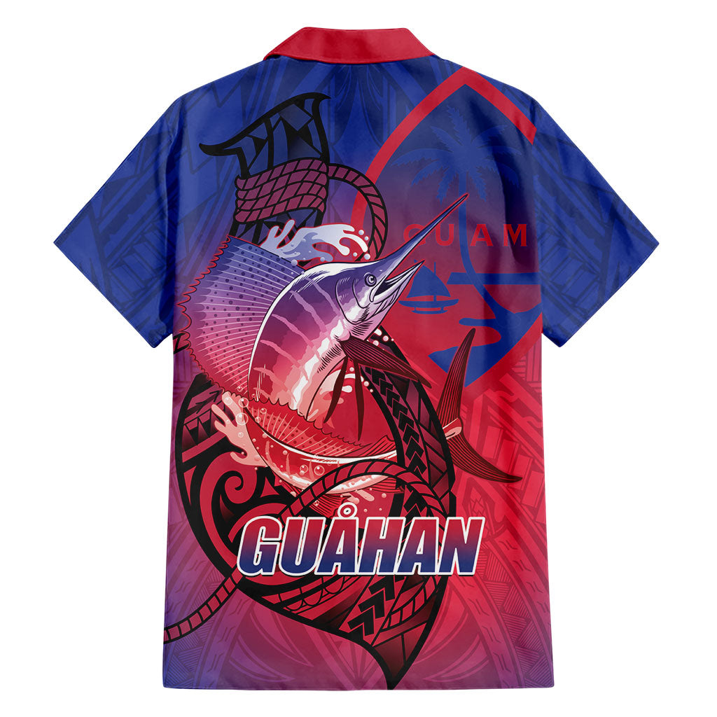 Guam Blue Marlin Fishing Family Matching Off Shoulder Maxi Dress and Hawaiian Shirt Guahan Fish Hook Tattoo LT14 - Polynesian Pride