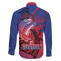 Guam Blue Marlin Fishing Family Matching Off Shoulder Maxi Dress and Hawaiian Shirt Guahan Fish Hook Tattoo LT14 - Polynesian Pride