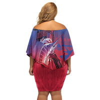 Guam Blue Marlin Fishing Family Matching Off Shoulder Short Dress and Hawaiian Shirt Guahan Fish Hook Tattoo LT14 - Polynesian Pride