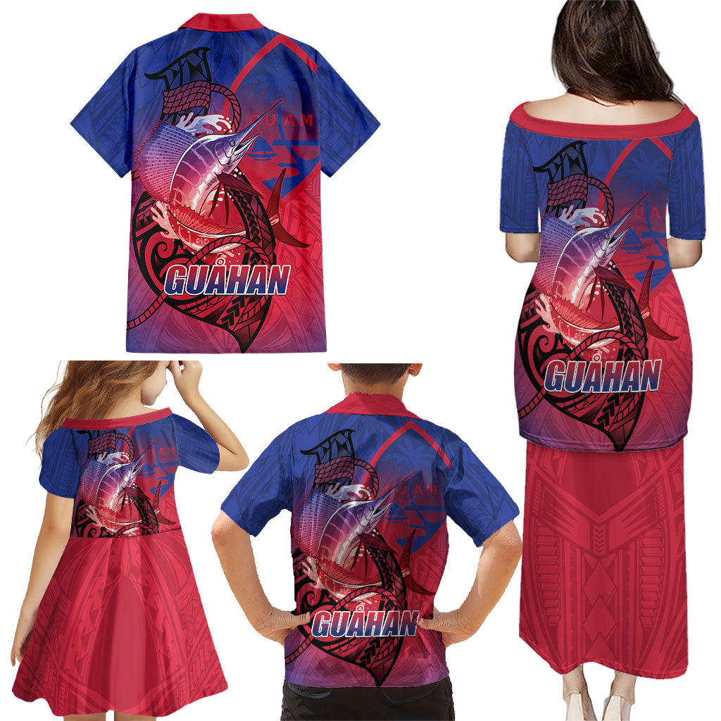 Guam Blue Marlin Fishing Family Matching Puletasi and Hawaiian Shirt Guahan Fish Hook Tattoo LT14 - Polynesian Pride