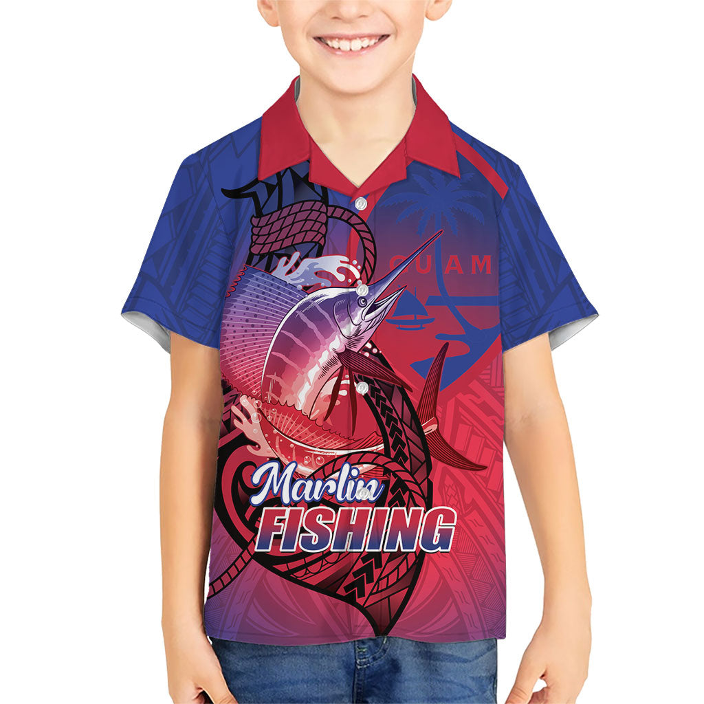 Guam Blue Marlin Fishing Family Matching Short Sleeve Bodycon Dress and Hawaiian Shirt Guahan Fish Hook Tattoo LT14 Son's Shirt Blue - Polynesian Pride