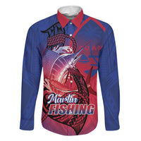 Guam Blue Marlin Fishing Family Matching Summer Maxi Dress and Hawaiian Shirt Guahan Fish Hook Tattoo LT14 Dad's Shirt - Long Sleeve Blue - Polynesian Pride