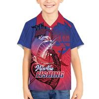 Guam Blue Marlin Fishing Family Matching Tank Maxi Dress and Hawaiian Shirt Guahan Fish Hook Tattoo LT14 Son's Shirt Blue - Polynesian Pride