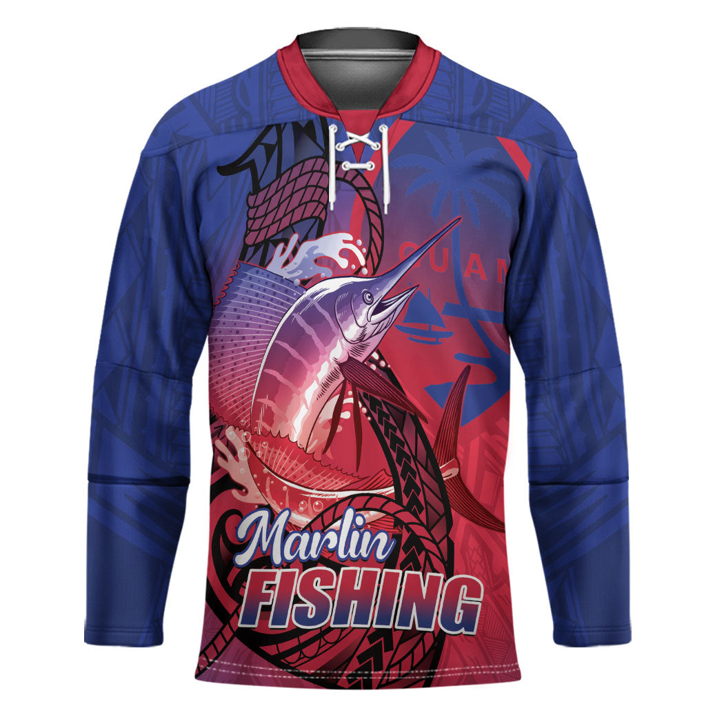 Guam Blue Marlin Fishing Hockey Jersey Guahan Fish Hook Tattoo