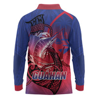 Guam Blue Marlin Fishing Long Sleeve Polo Shirt Guahan Fish Hook Tattoo