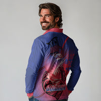 Guam Blue Marlin Fishing Long Sleeve Polo Shirt Guahan Fish Hook Tattoo