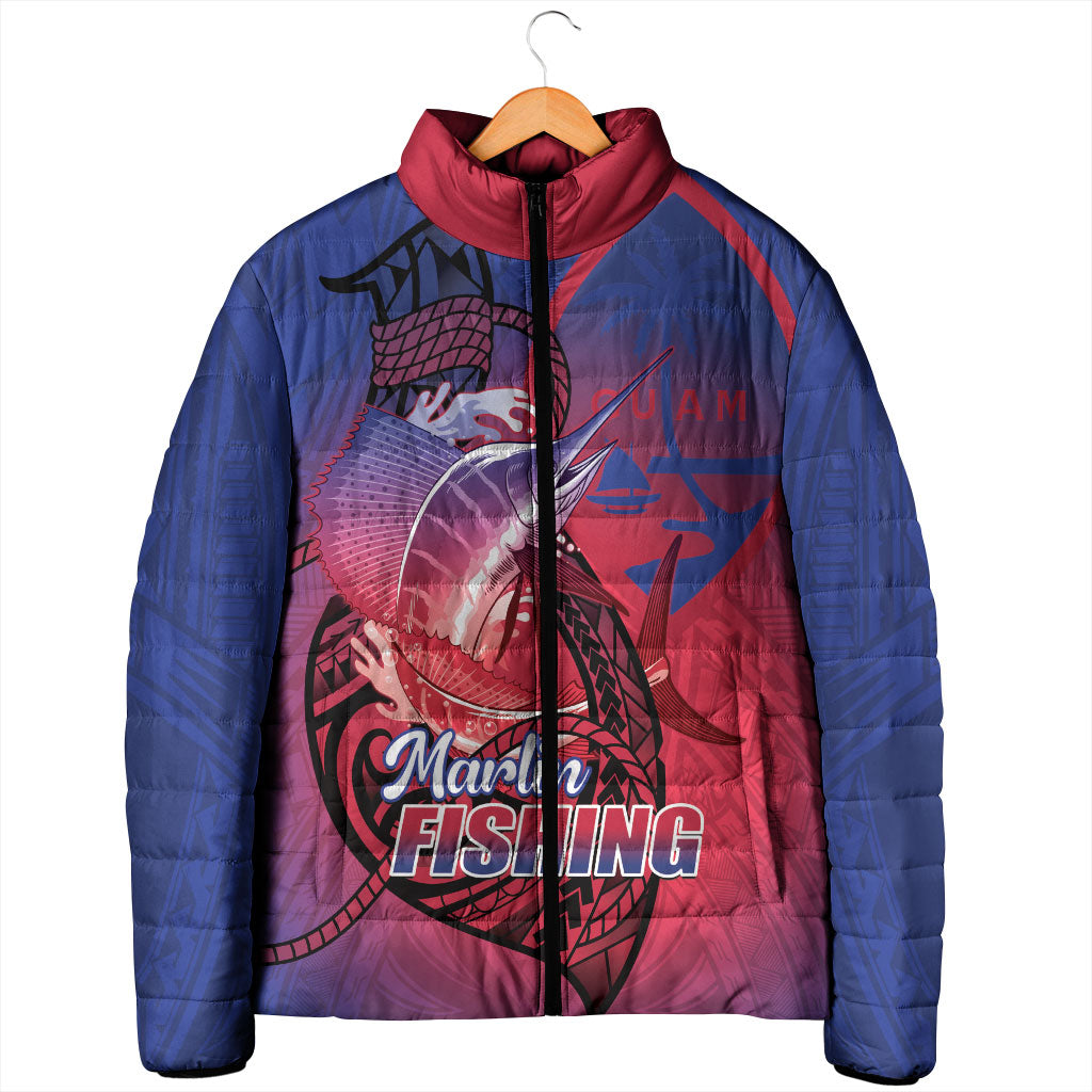 Guam Blue Marlin Fishing Padded Jacket Guahan Fish Hook Tattoo