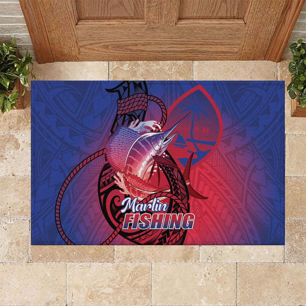 Guam Blue Marlin Fishing Rubber Doormat Guahan Fish Hook Tattoo