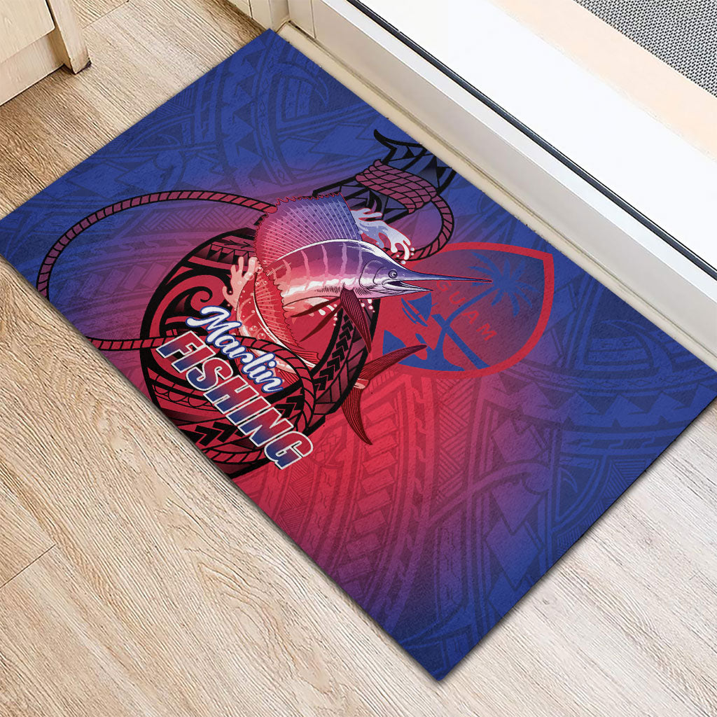 Guam Blue Marlin Fishing Rubber Doormat Guahan Fish Hook Tattoo