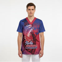 Guam Blue Marlin Fishing Scrub Top Guahan Fish Hook Tattoo