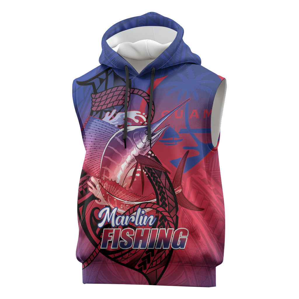 Guam Blue Marlin Fishing Sleeveless Hoodie Guahan Fish Hook Tattoo