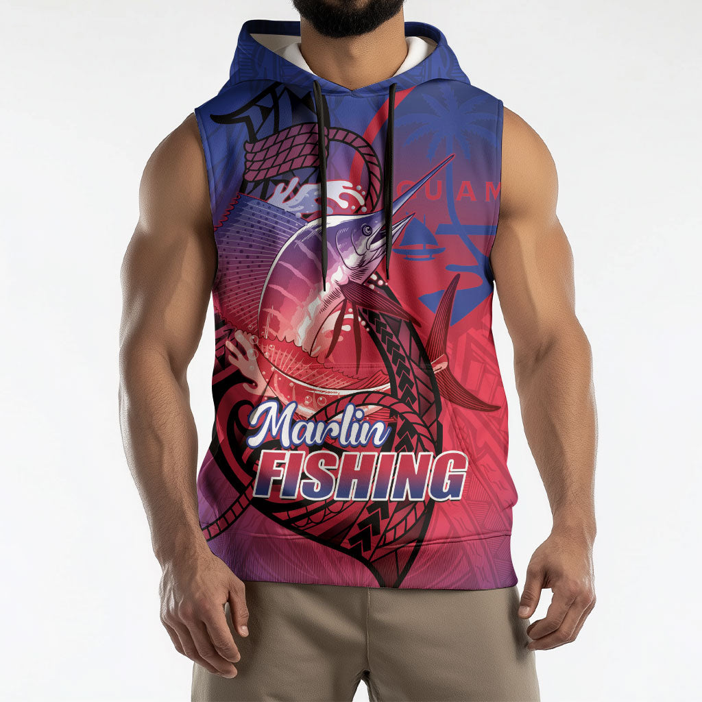 Guam Blue Marlin Fishing Sleeveless Hoodie Guahan Fish Hook Tattoo