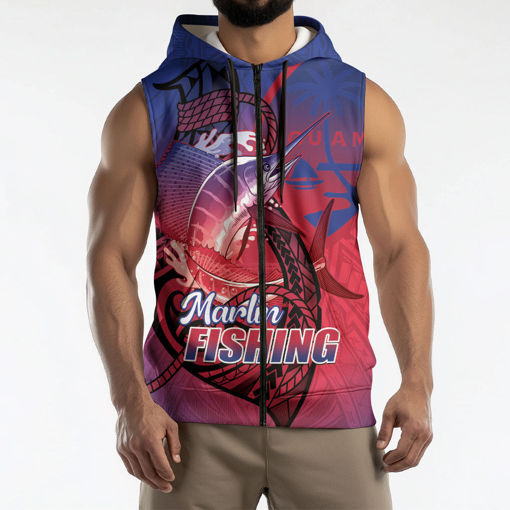 Guam Blue Marlin Fishing Sleeveless Zip Hoodie Guahan Fish Hook Tattoo