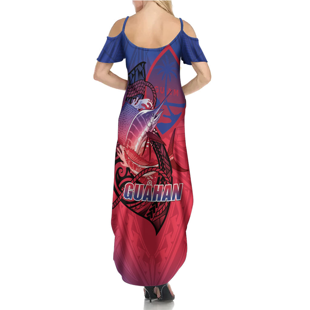 Guam Blue Marlin Fishing Summer Maxi Dress Guahan Fish Hook Tattoo