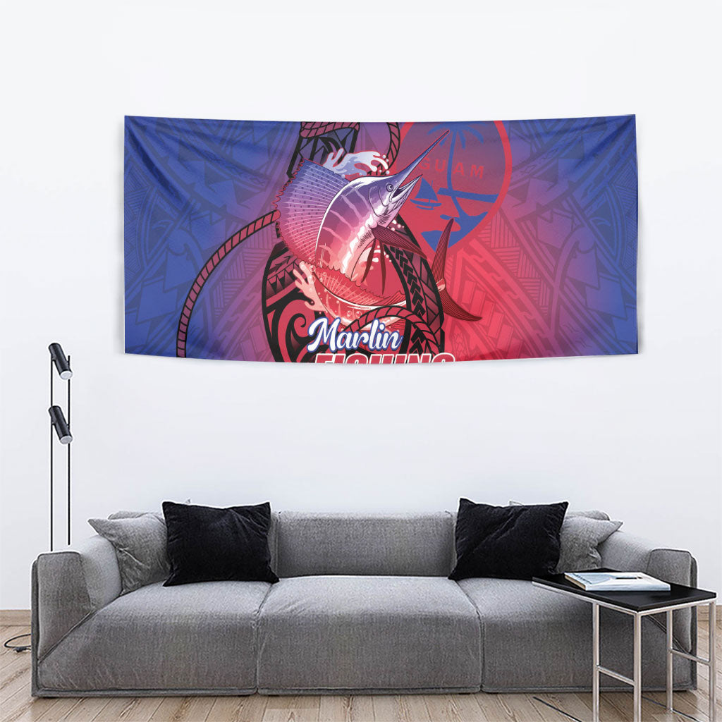 Guam Blue Marlin Fishing Tapestry Guahan Fish Hook Tattoo