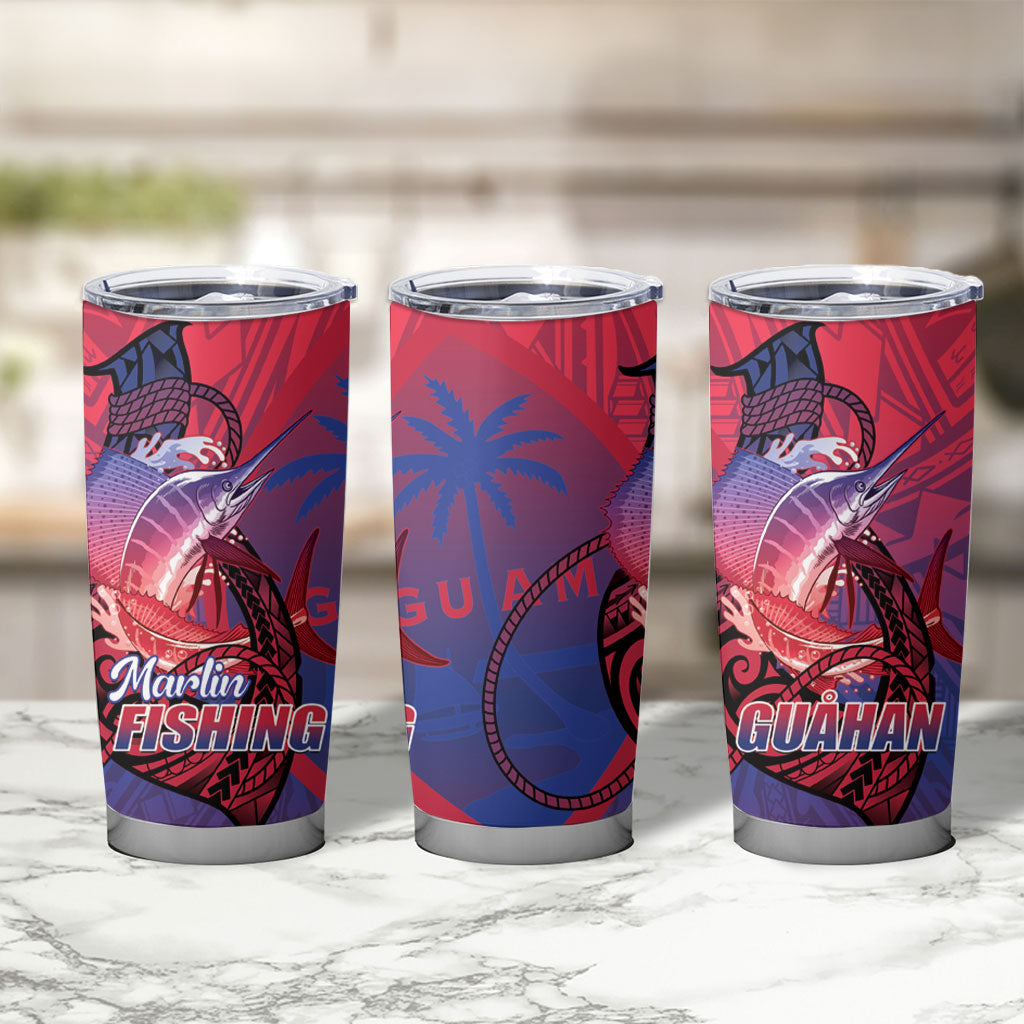 Guam Blue Marlin Fishing Tumbler Cup Guahan Fish Hook Tattoo