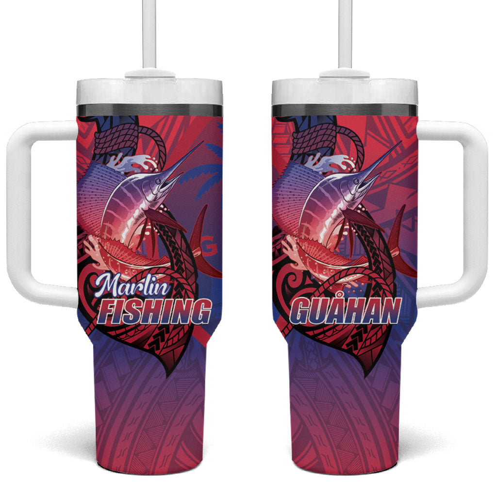 Guam Blue Marlin Fishing Tumbler With Handle Guahan Fish Hook Tattoo LT14 One Size: 40 oz Blue - Polynesian Pride