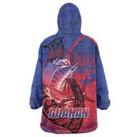 Guam Blue Marlin Fishing Wearable Blanket Hoodie Guahan Fish Hook Tattoo