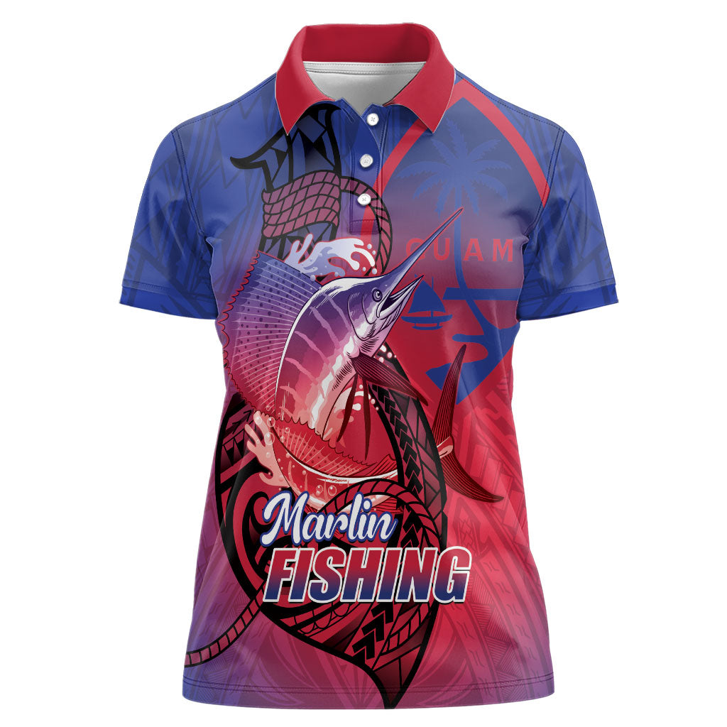 Guam Blue Marlin Fishing Women Polo Shirt Guahan Fish Hook Tattoo