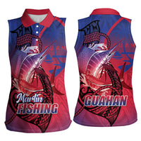 Guam Blue Marlin Fishing Women Sleeveless Polo Shirt Guahan Fish Hook Tattoo