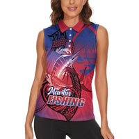 Guam Blue Marlin Fishing Women Sleeveless Polo Shirt Guahan Fish Hook Tattoo