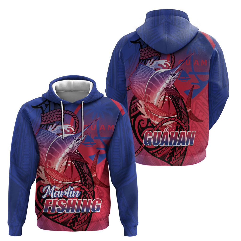 Guam Blue Marlin Fishing Zip Hoodie Guahan Fish Hook Tattoo