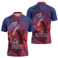 Guam Blue Marlin Fishing Zipper Polo Shirt Guahan Fish Hook Tattoo