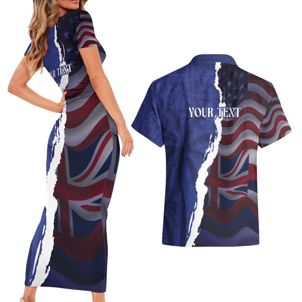 Personalized Hawaii Statehood Day Couples Matching Short Sleeve Bodycon Dress and Hawaiian Shirt 66th Anniversary - Polynesian Pride