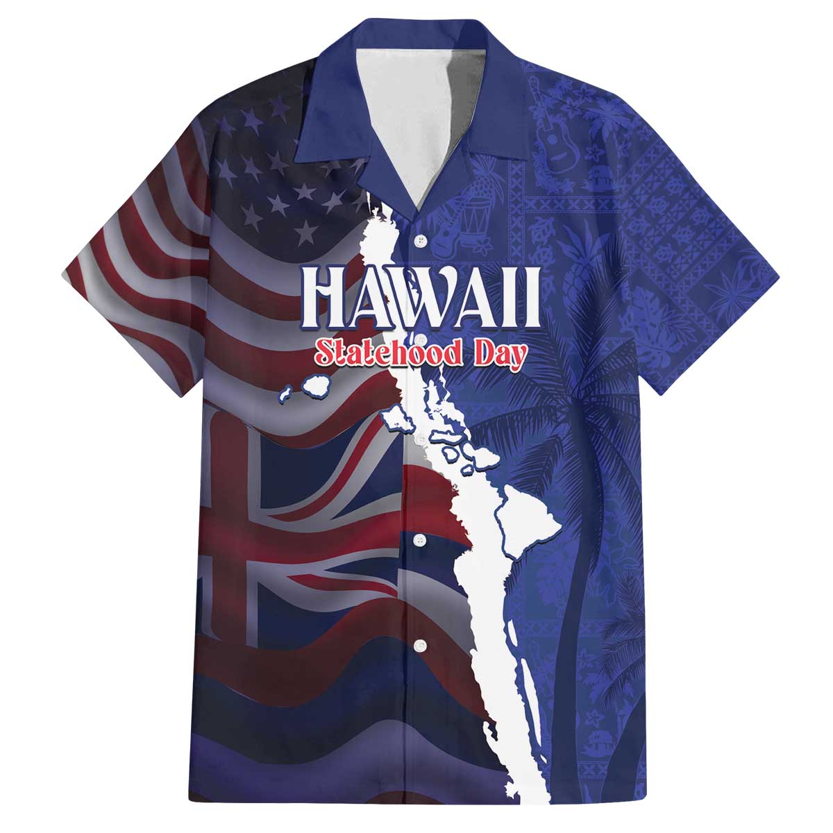 Personalized Hawaii Statehood Day Family Matching Off The Shoulder Long Sleeve Dress and Hawaiian Shirt 66th Anniversary LT14 Dad's Shirt - Short Sleeve Blue - Polynesian Pride