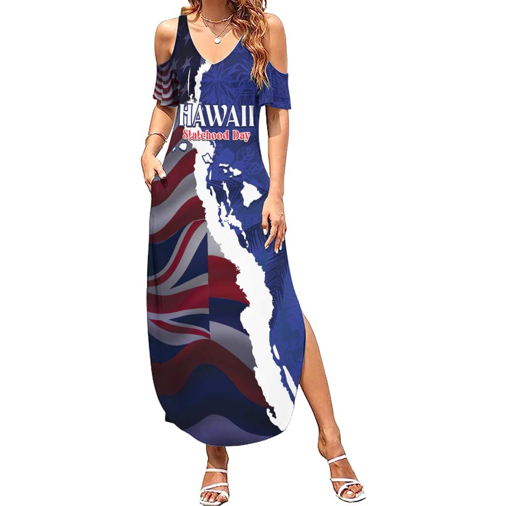 Personalized Hawaii Statehood Day Family Matching Summer Maxi Dress and Hawaiian Shirt 66th Anniversary - Polynesian Pride