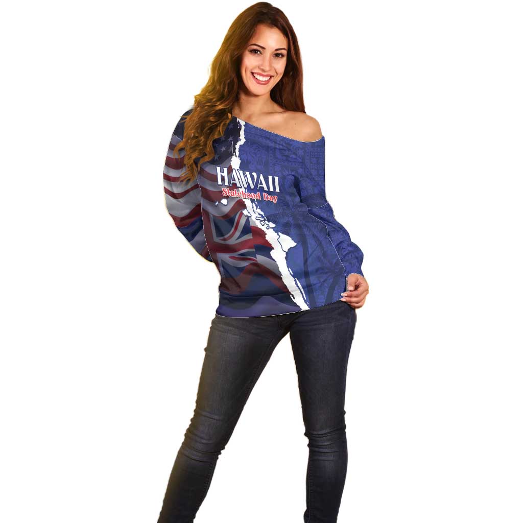 Personalized Hawaii Statehood Day Off Shoulder Sweater 66th Anniversary - Polynesian Pride