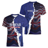 Personalized Hawaii Statehood Day Women V-Neck T-Shirt 66th Anniversary - Polynesian Pride