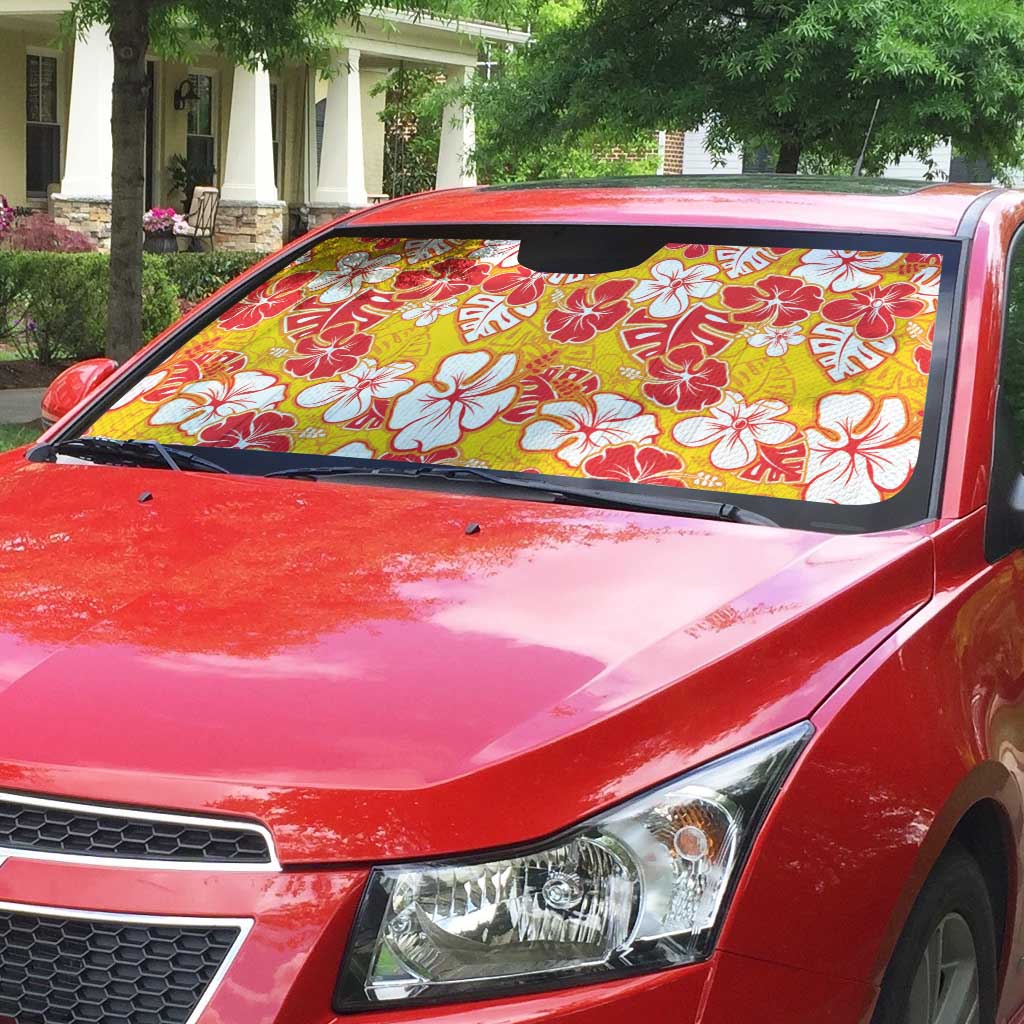 Yellow Hawaii Hibiscus Auto Sun Shade Tropical Flowers Seamless Pattern - Polynesian Pride