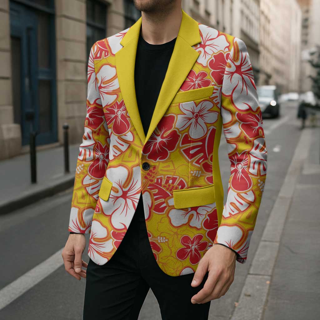 Yellow Hawaii Hibiscus Blazer Tropical Flowers Seamless Pattern - Polynesian Pride