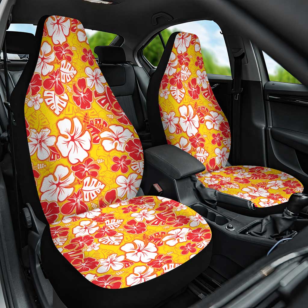 Yellow Hawaii Hibiscus Car Seat Cover Tropical Flowers Seamless Pattern - Polynesian Pride