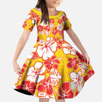 Yellow Hawaii Hibiscus Family Matching Long Sleeve Bodycon Dress and Hawaiian Shirt Tropical Flowers Seamless Pattern LT14 Daughter's Dress Yellow - Polynesian Pride