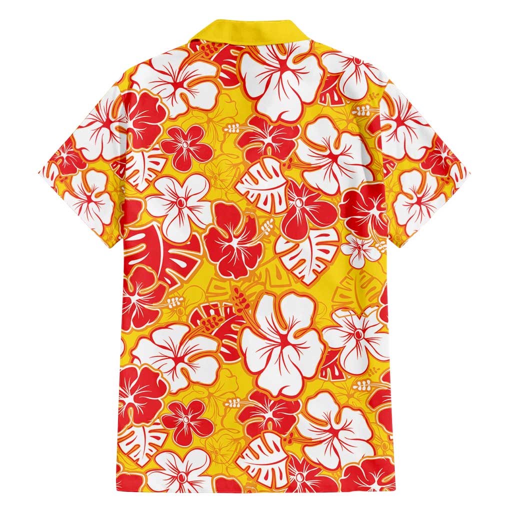 Yellow Hawaii Hibiscus Family Matching Long Sleeve Bodycon Dress and Hawaiian Shirt Tropical Flowers Seamless Pattern LT14 - Polynesian Pride