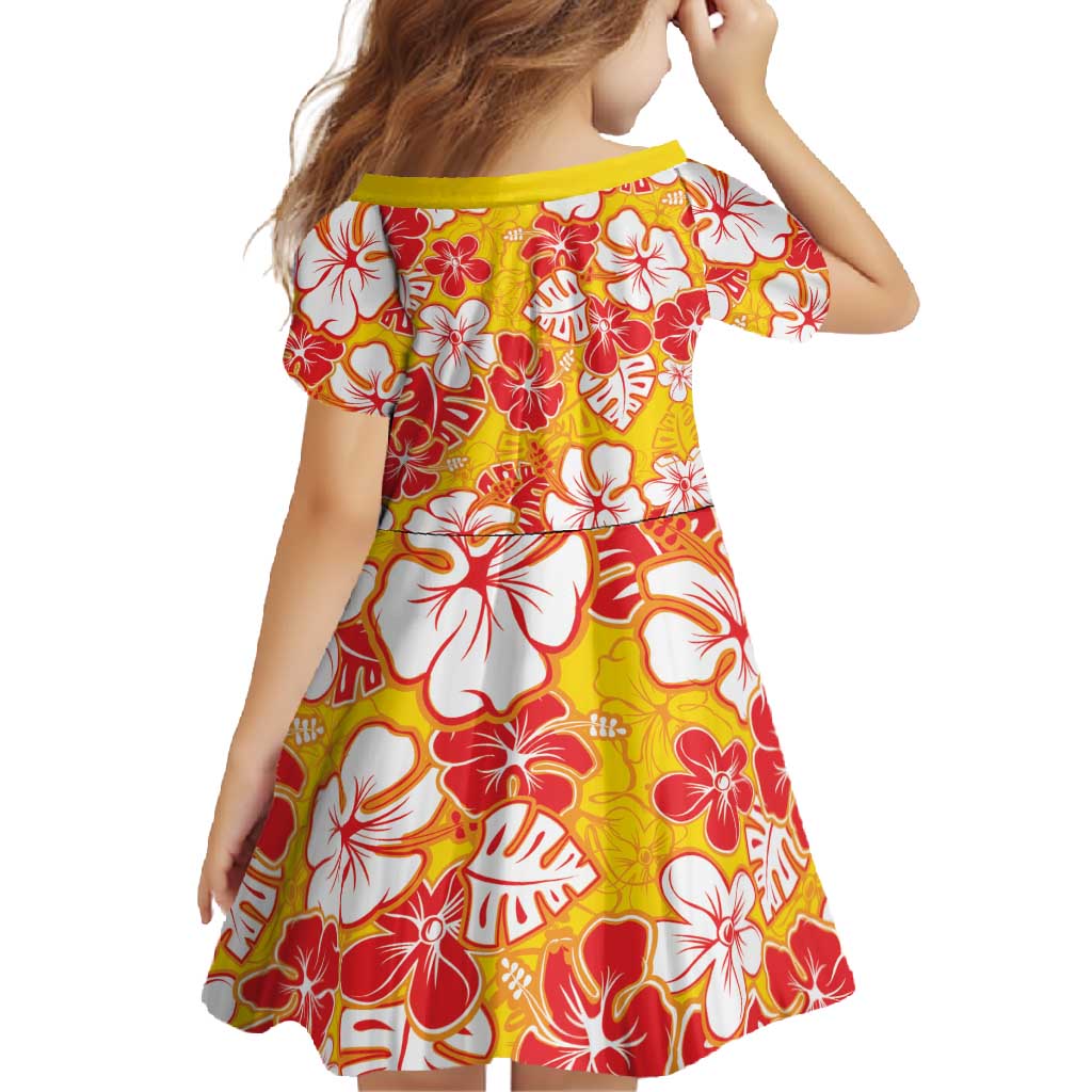 Yellow Hawaii Hibiscus Family Matching Mermaid Dress and Hawaiian Shirt Tropical Flowers Seamless Pattern LT14 - Polynesian Pride
