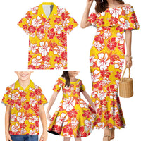 Yellow Hawaii Hibiscus Family Matching Mermaid Dress and Hawaiian Shirt Tropical Flowers Seamless Pattern LT14 - Polynesian Pride