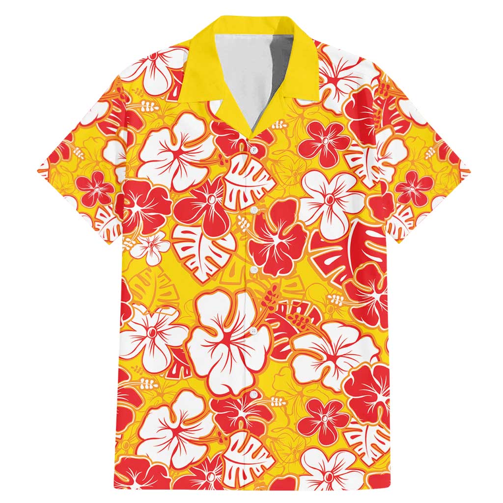 Yellow Hawaii Hibiscus Family Matching Mermaid Dress and Hawaiian Shirt Tropical Flowers Seamless Pattern LT14 Dad's Shirt - Short Sleeve Yellow - Polynesian Pride