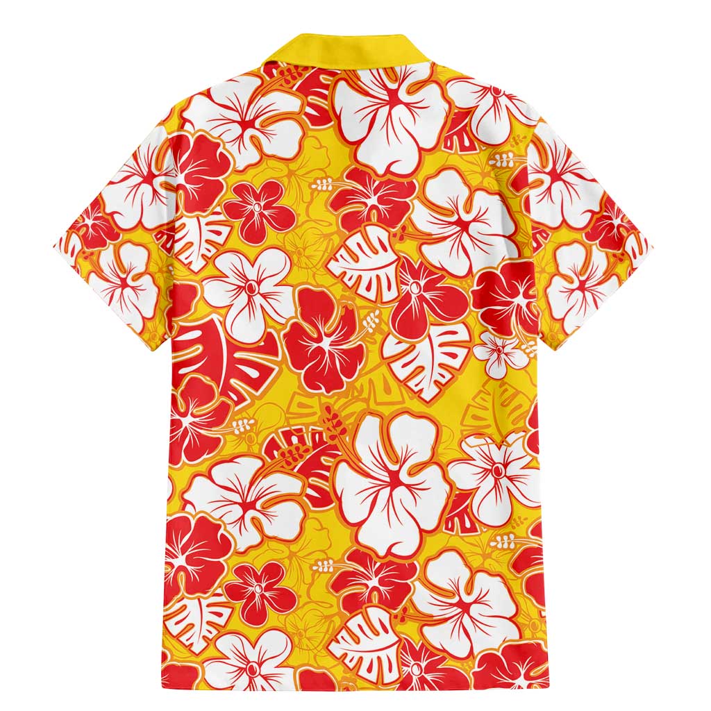 Yellow Hawaii Hibiscus Family Matching Mermaid Dress and Hawaiian Shirt Tropical Flowers Seamless Pattern LT14 - Polynesian Pride