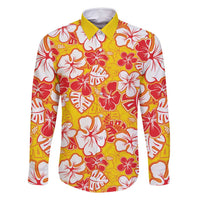 Yellow Hawaii Hibiscus Family Matching Mermaid Dress and Hawaiian Shirt Tropical Flowers Seamless Pattern LT14 Dad's Shirt - Long Sleeve Yellow - Polynesian Pride