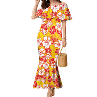 Yellow Hawaii Hibiscus Family Matching Mermaid Dress and Hawaiian Shirt Tropical Flowers Seamless Pattern LT14 Mom's Dress Yellow - Polynesian Pride