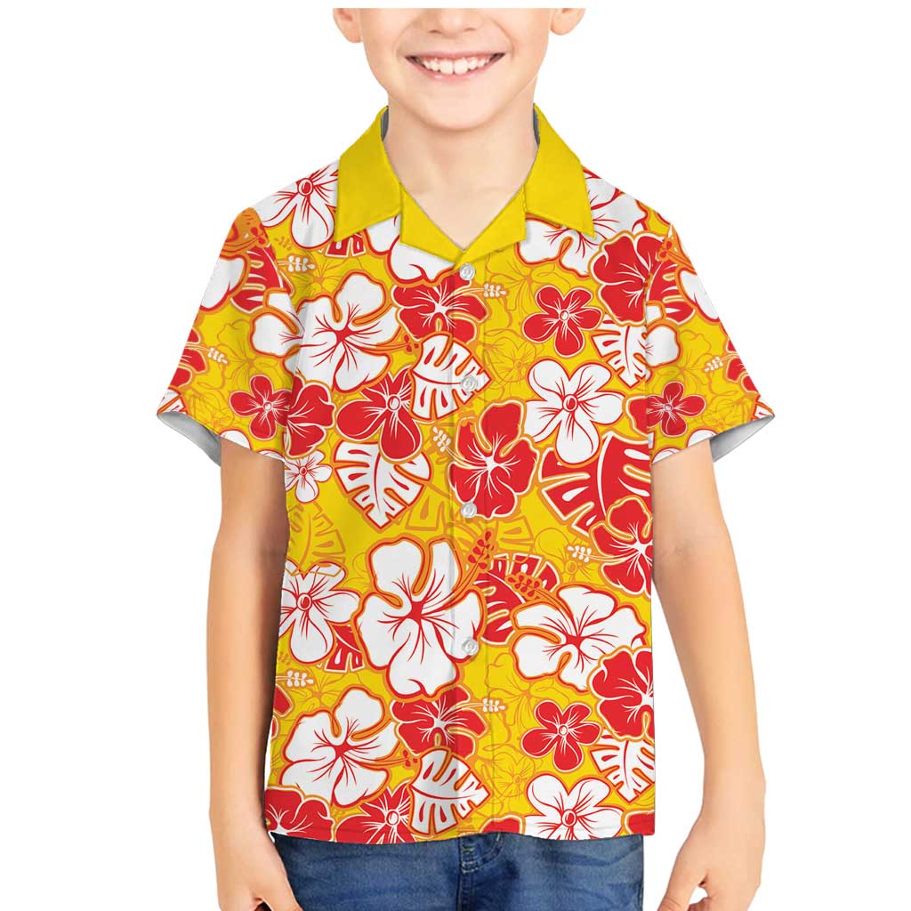 Yellow Hawaii Hibiscus Family Matching Mermaid Dress and Hawaiian Shirt Tropical Flowers Seamless Pattern LT14 Son's Shirt Yellow - Polynesian Pride