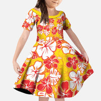 Yellow Hawaii Hibiscus Family Matching Off Shoulder Maxi Dress and Hawaiian Shirt Tropical Flowers Seamless Pattern - Polynesian Pride