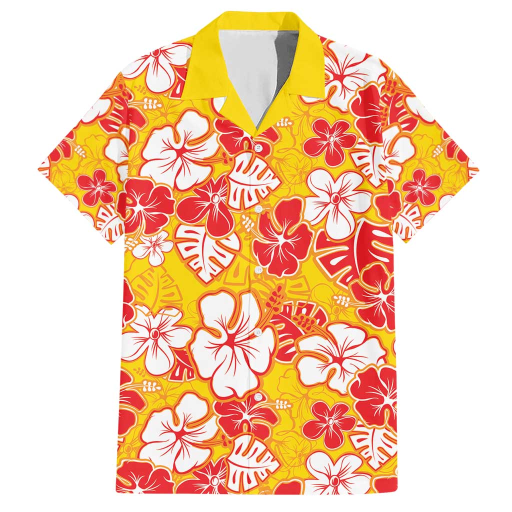 Yellow Hawaii Hibiscus Family Matching Short Sleeve Bodycon Dress and Hawaiian Shirt Tropical Flowers Seamless Pattern LT14 Dad's Shirt - Short Sleeve Yellow - Polynesian Pride